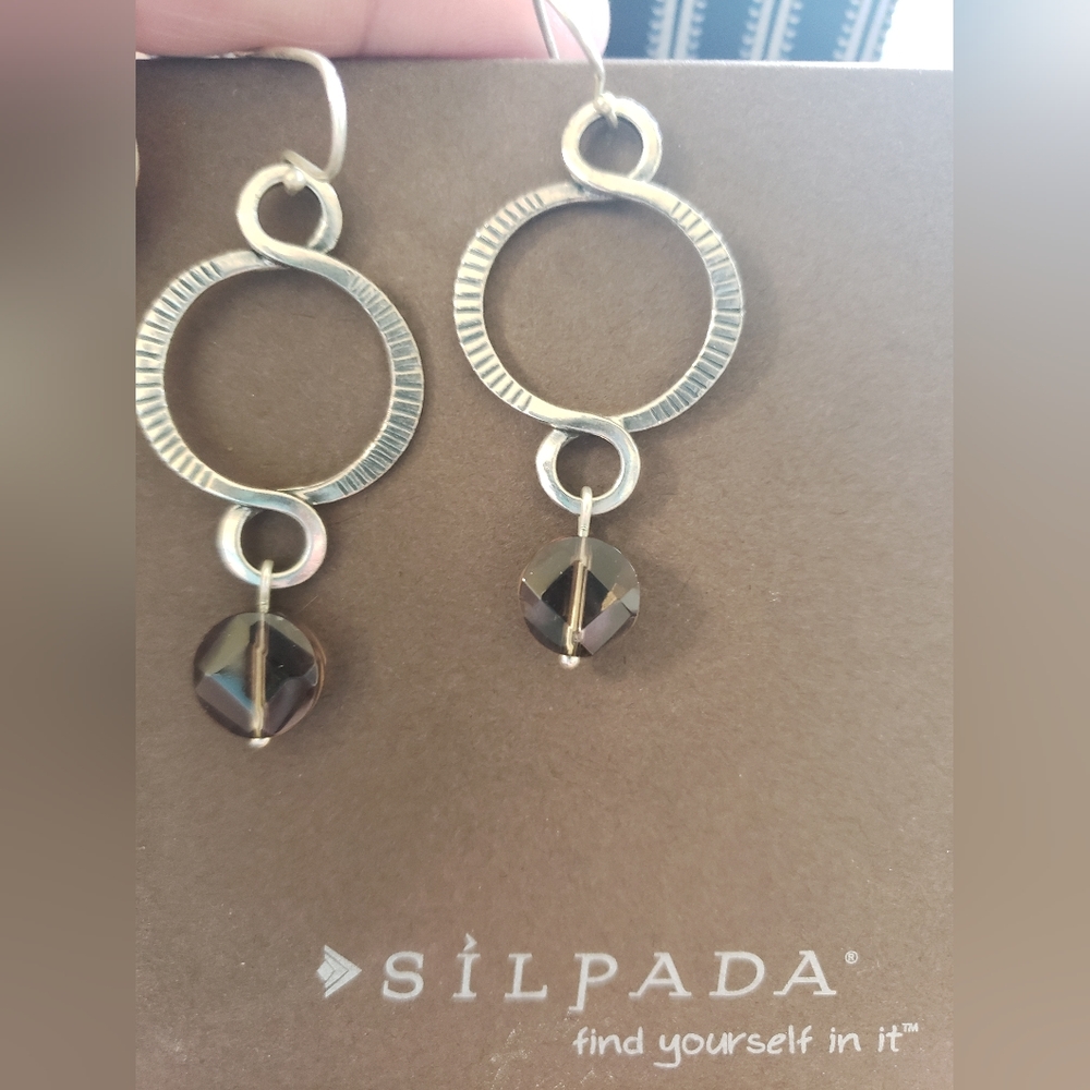 Silpada Sterling silver earrings with faceted smokey quartz. Excellent condition